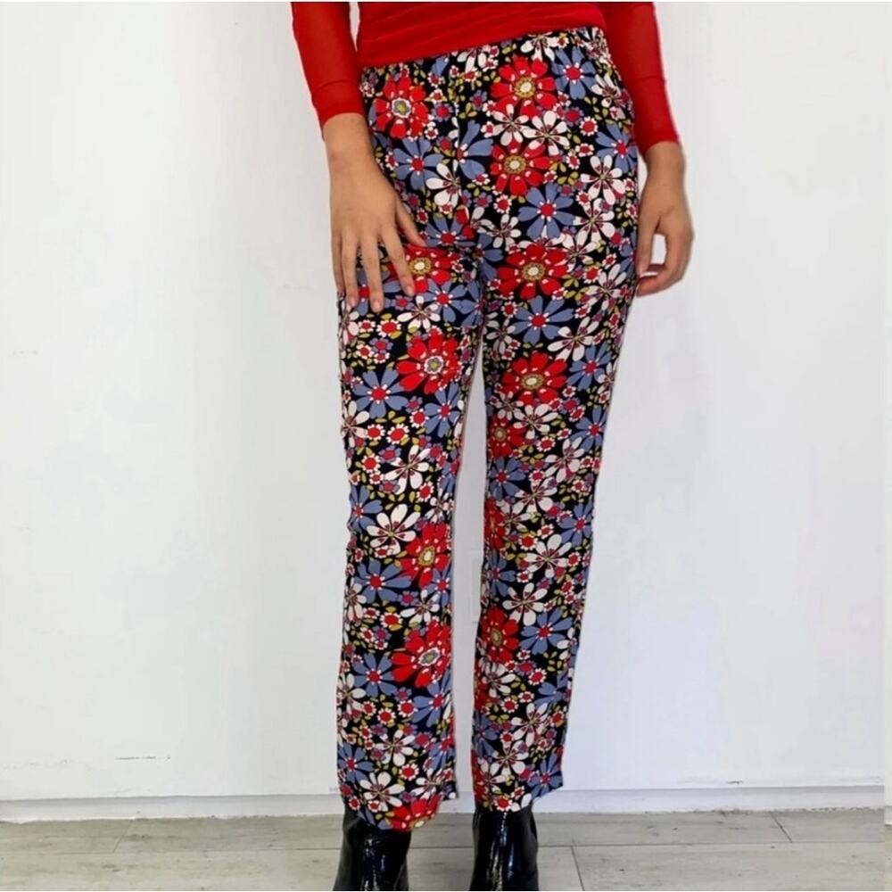 Wray Sol Pant Floral Primary Daisy Retro Straight Leg Crop Trouser XS Boho Y2K